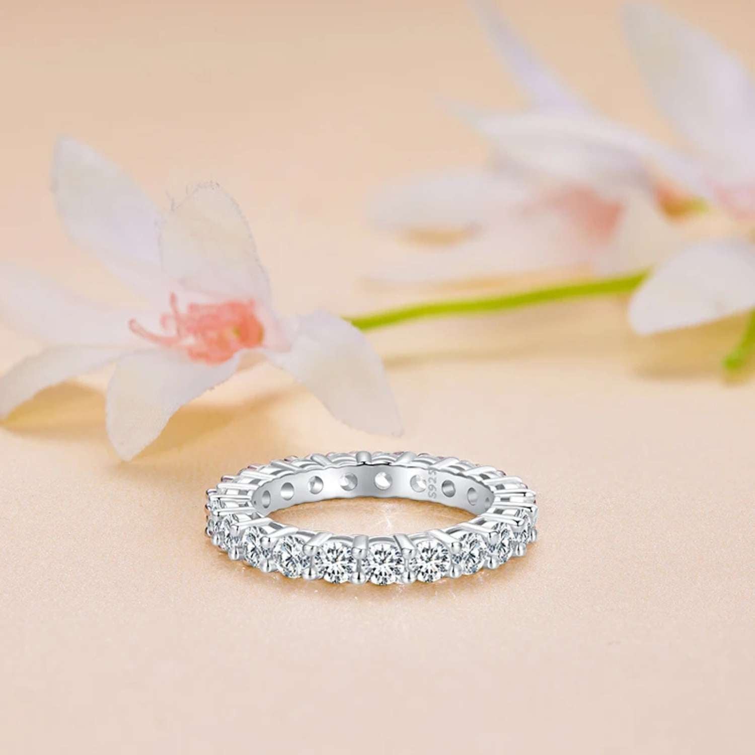 Four-Prong 925 Sterling Silver Diamond Engagement Ring