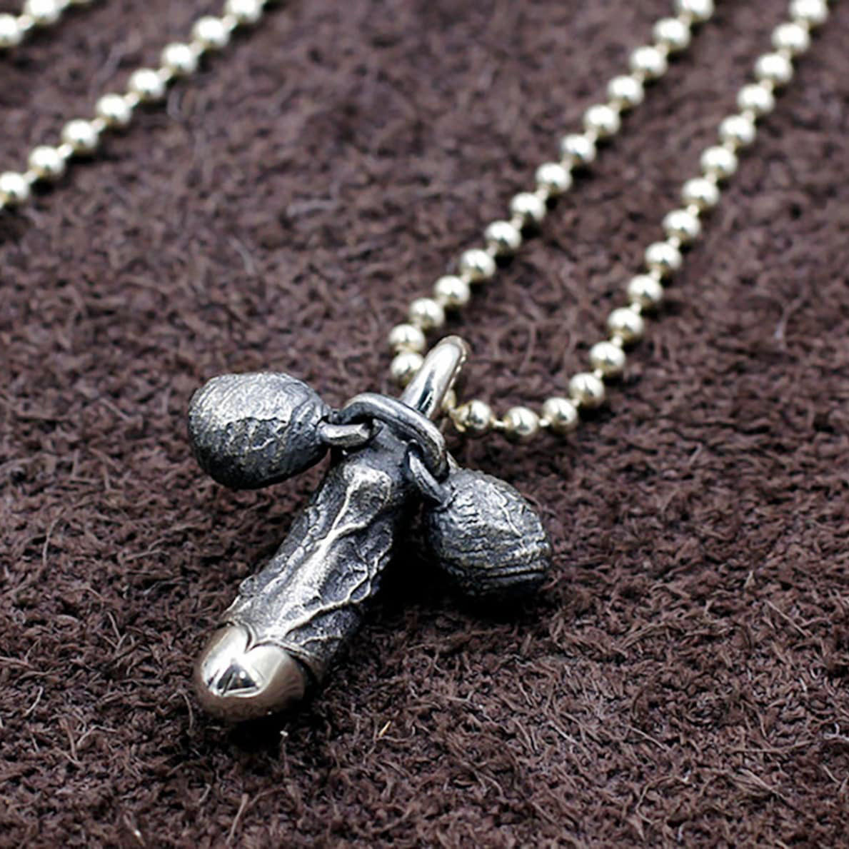 Vintage Silver Penis Reiki Pendant Necklace