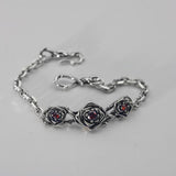 Gothic Rose Bracelet with Red Zircon and Silver