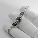 Gothic Rose Bracelet with Red Zircon and Silver