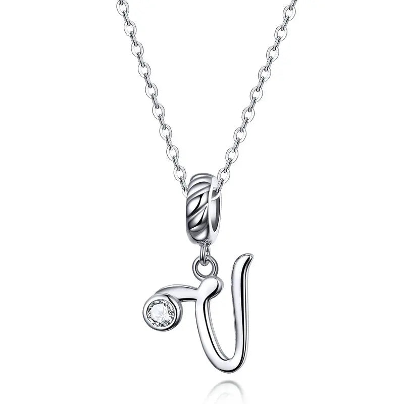 Vintage Letter A to Z Initial Long Chain Pendant Necklace