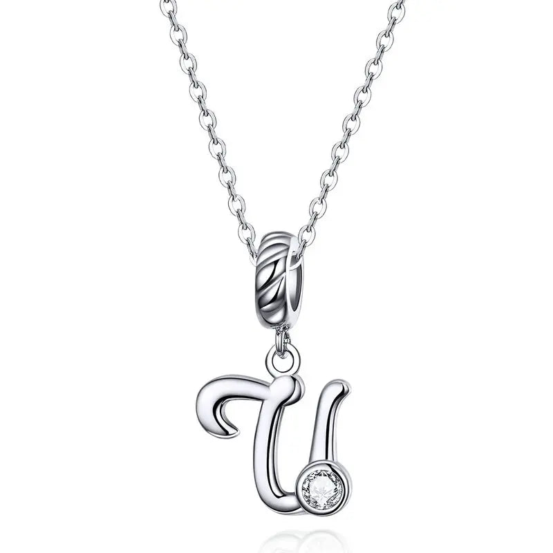Vintage Letter A to Z Initial Long Chain Pendant Necklace