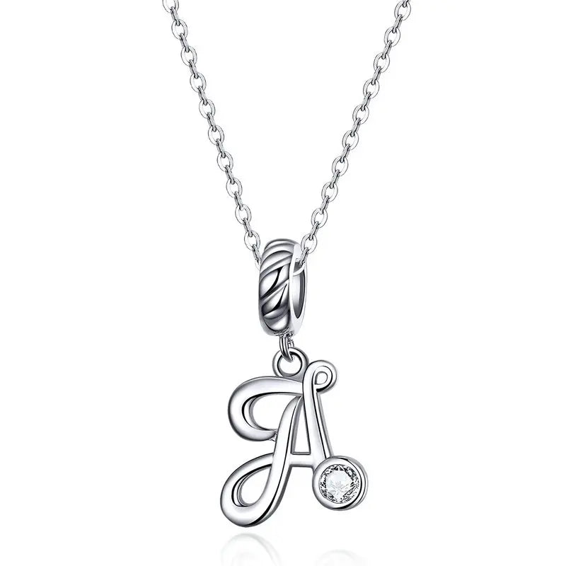 Vintage Letter A to Z Initial Long Chain Pendant Necklace