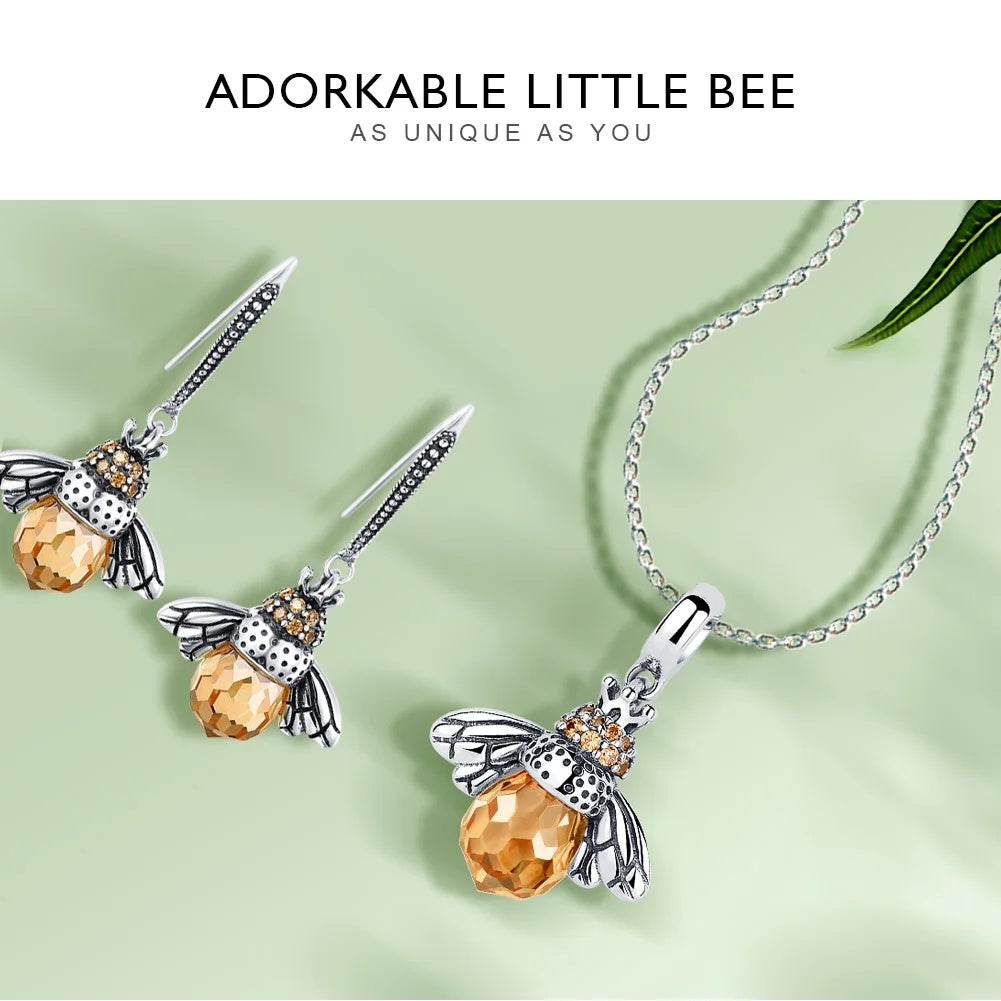 Lovely Orange Bee Insect Pendant Necklace