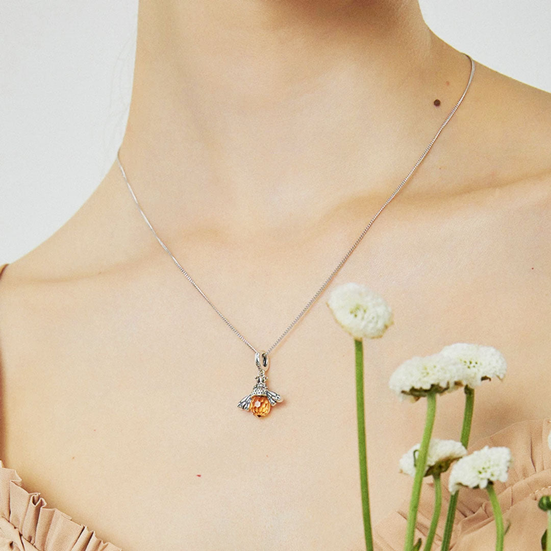 Lovely Orange Bee Insect Pendant Necklace