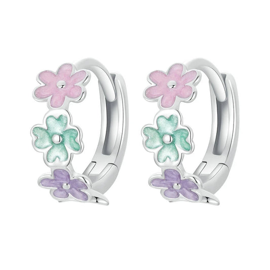 Multi-color Flower Hoop Earrings Enamel Flower