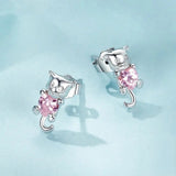 Pink Love Diamond Cute Cat Stud Earring