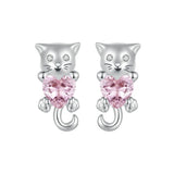 Pink Love Diamond Cute Cat Stud Earring