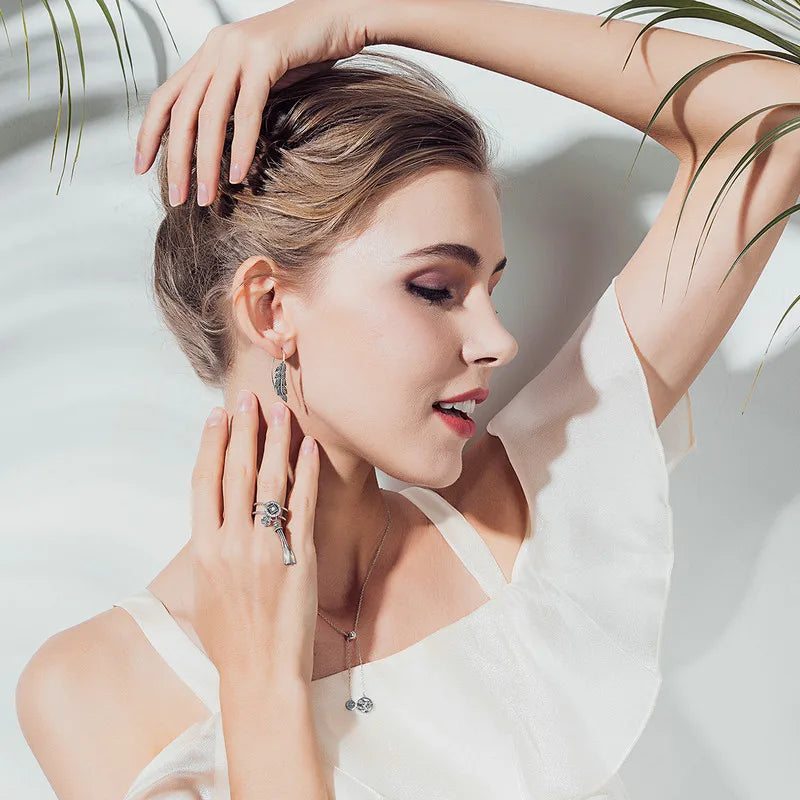Vintage Feather Wings Long Drop Earrings