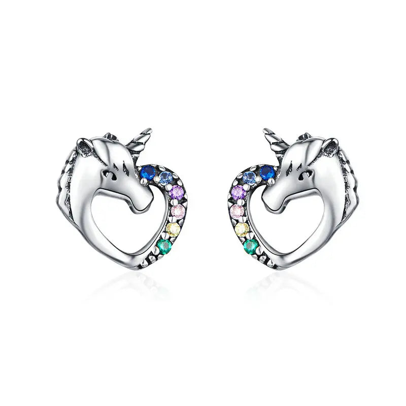 Dazzling Unicorn Memory Stud Earrings Silver