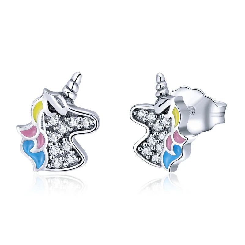 Dazzling Unicorn Memory Stud Earrings Silver