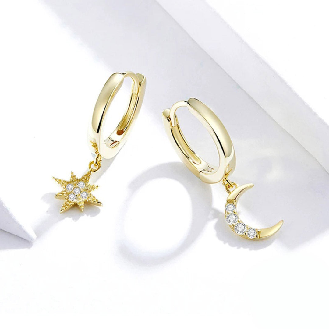 Star & Moon Dangle Earrings with Charm
