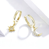 Star & Moon Dangle Earrings with Charm