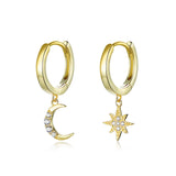 Star & Moon Dangle Earrings with Charm