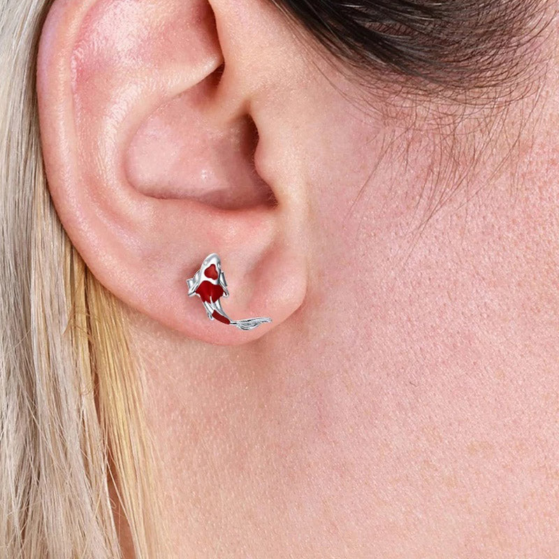 Fish Red Enamel Stud Earrings