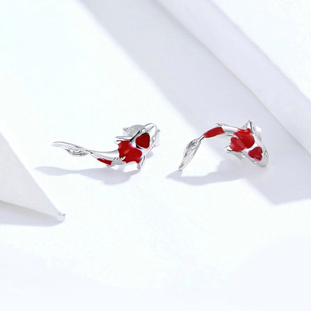 Fish Red Enamel Stud Earrings