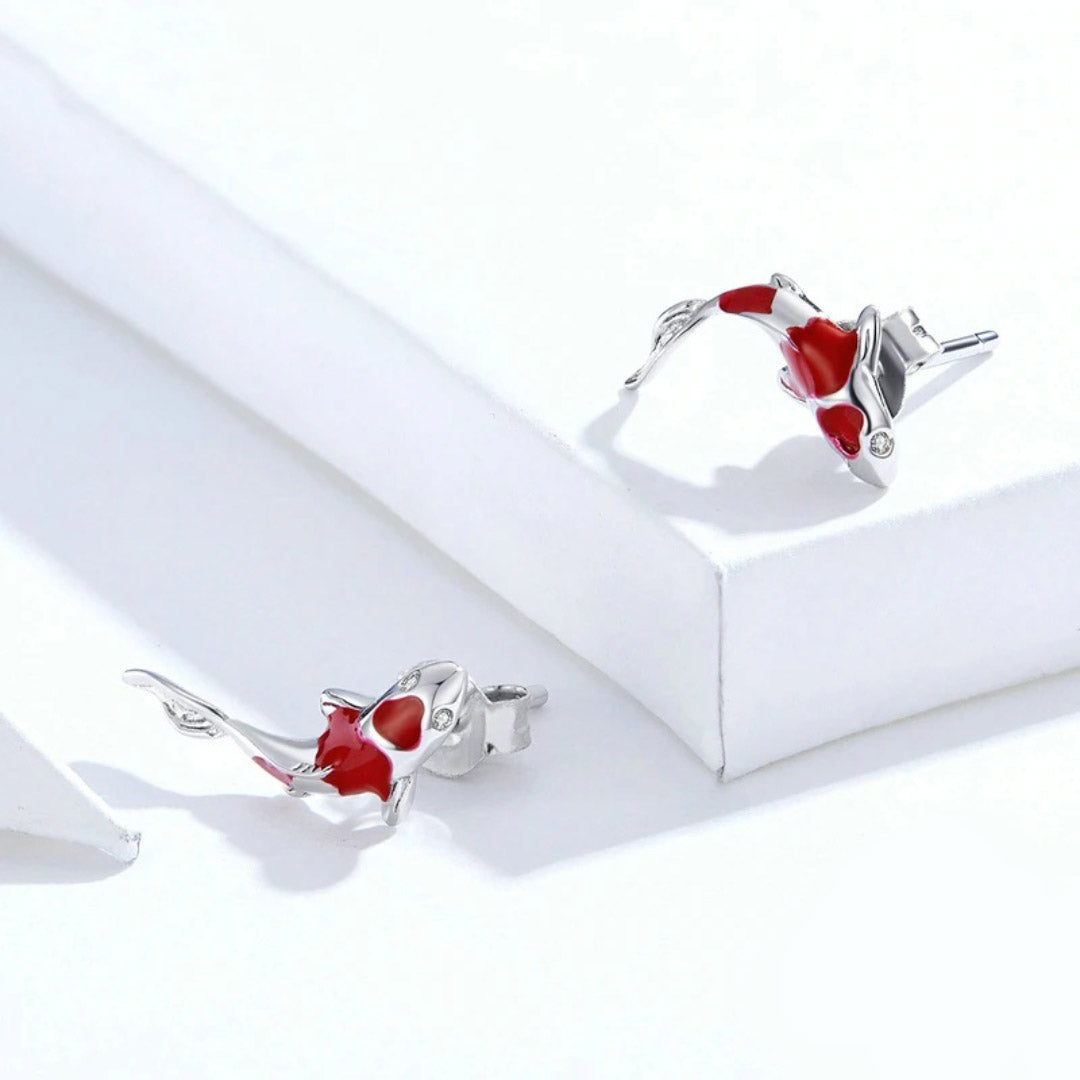 Fish Red Enamel Stud Earrings