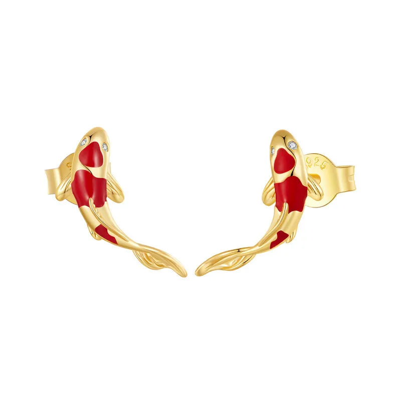Fish Red Enamel Stud Earrings