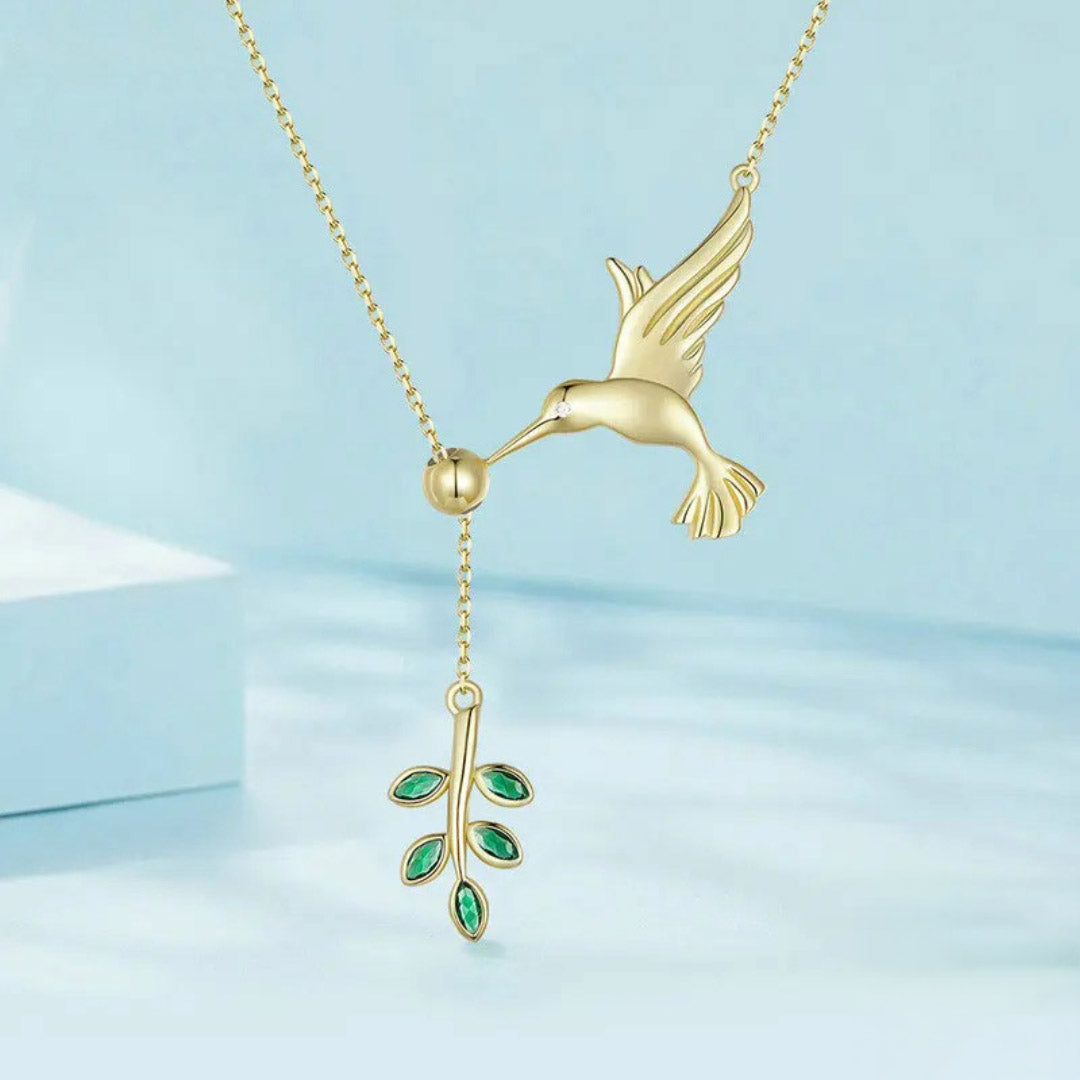 Spring Bird & Tree Leaf Leaves Dangle Pendant Necklace