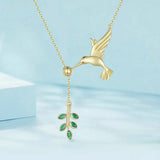 Spring Bird & Tree Leaf Leaves Dangle Pendant Necklace