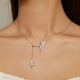Spring Bird & Tree Leaf Leaves Dangle Pendant Necklace