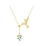 Spring Bird & Tree Leaf Leaves Dangle Pendant Necklace