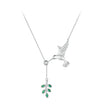 Spring Bird & Tree Leaf Leaves Dangle Pendant Necklace