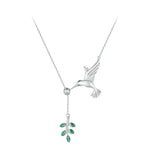 Spring Bird & Tree Leaf Leaves Dangle Pendant Necklace