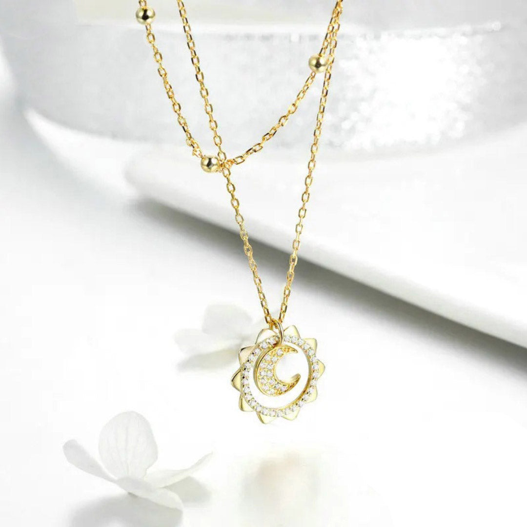 Vintage Gold Sun and Moon Double Layers Choker Necklaces