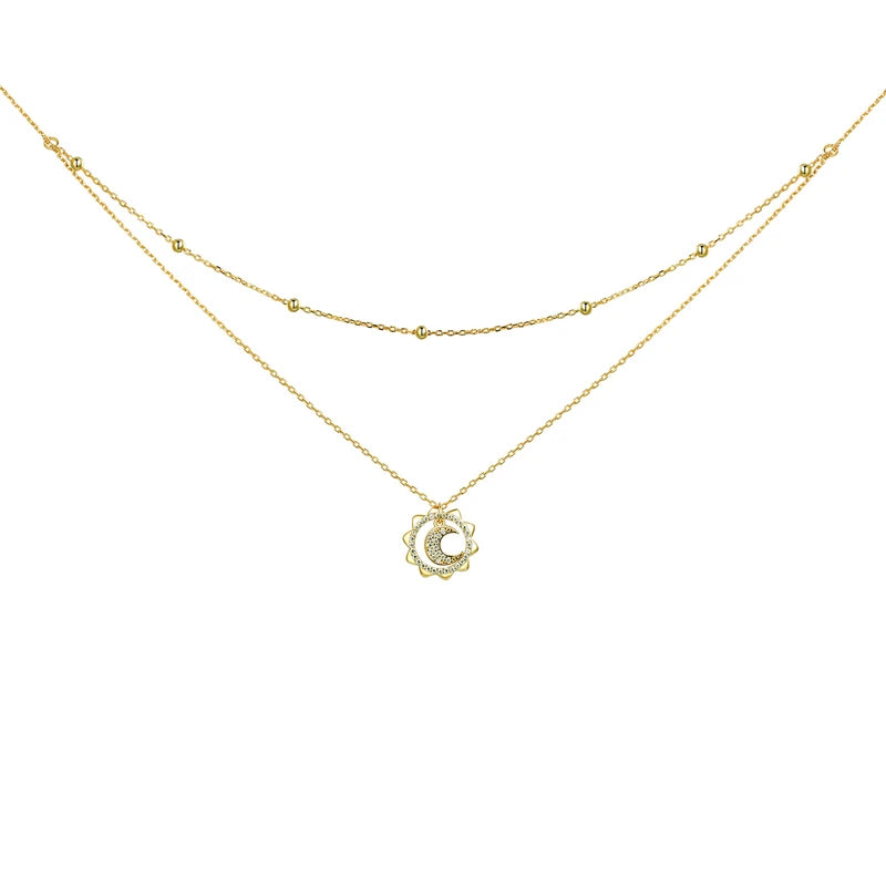 Vintage Gold Sun and Moon Double Layers Choker Necklaces