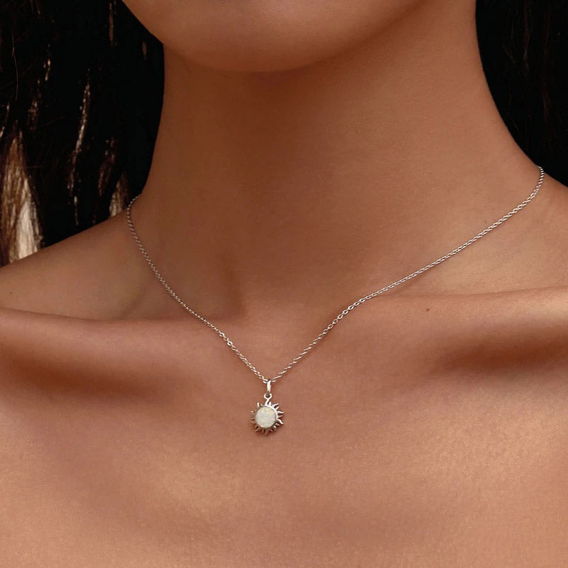 White Opal Sun Apollo Chain Pendant Necklace