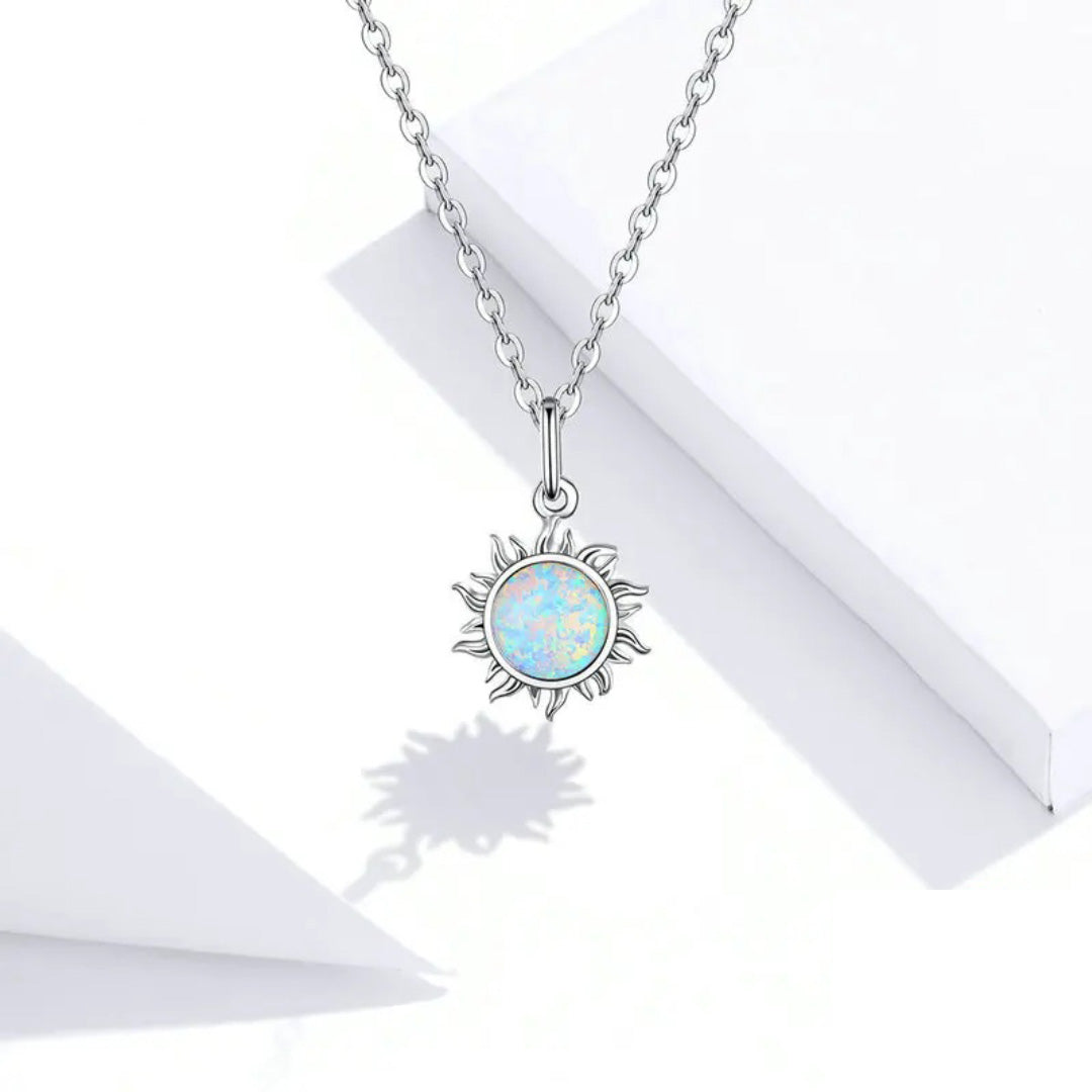 White Opal Sun Apollo Chain Pendant Necklace