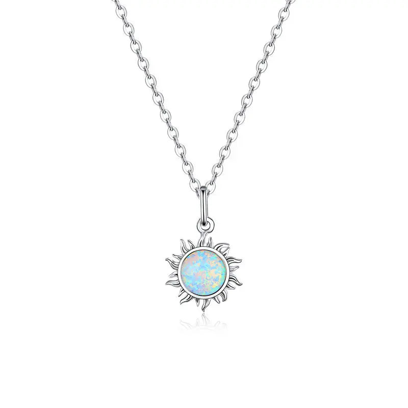 White Opal Sun Apollo Chain Pendant Necklace