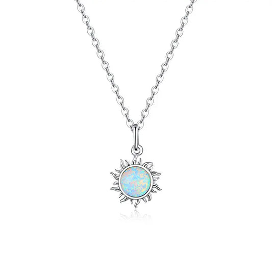 White Opal Sun Apollo Chain Pendant Necklace