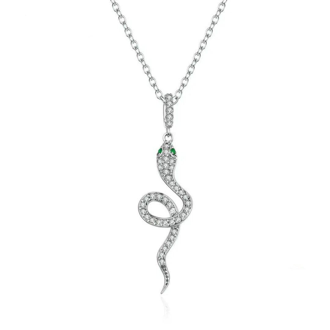 Snake Pendant Necklace Pave Setting CZ