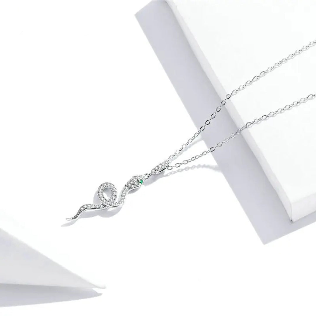Snake Pendant Necklace Pave Setting CZ