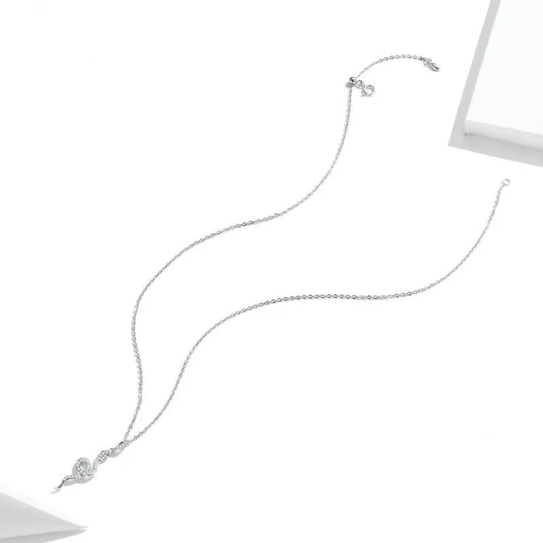 Snake Pendant Necklace Pave Setting CZ