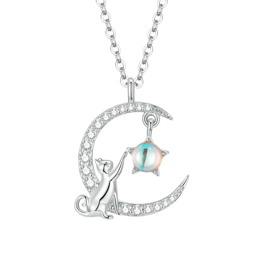 Cat Moon Cute Animal Pendant Necklaces