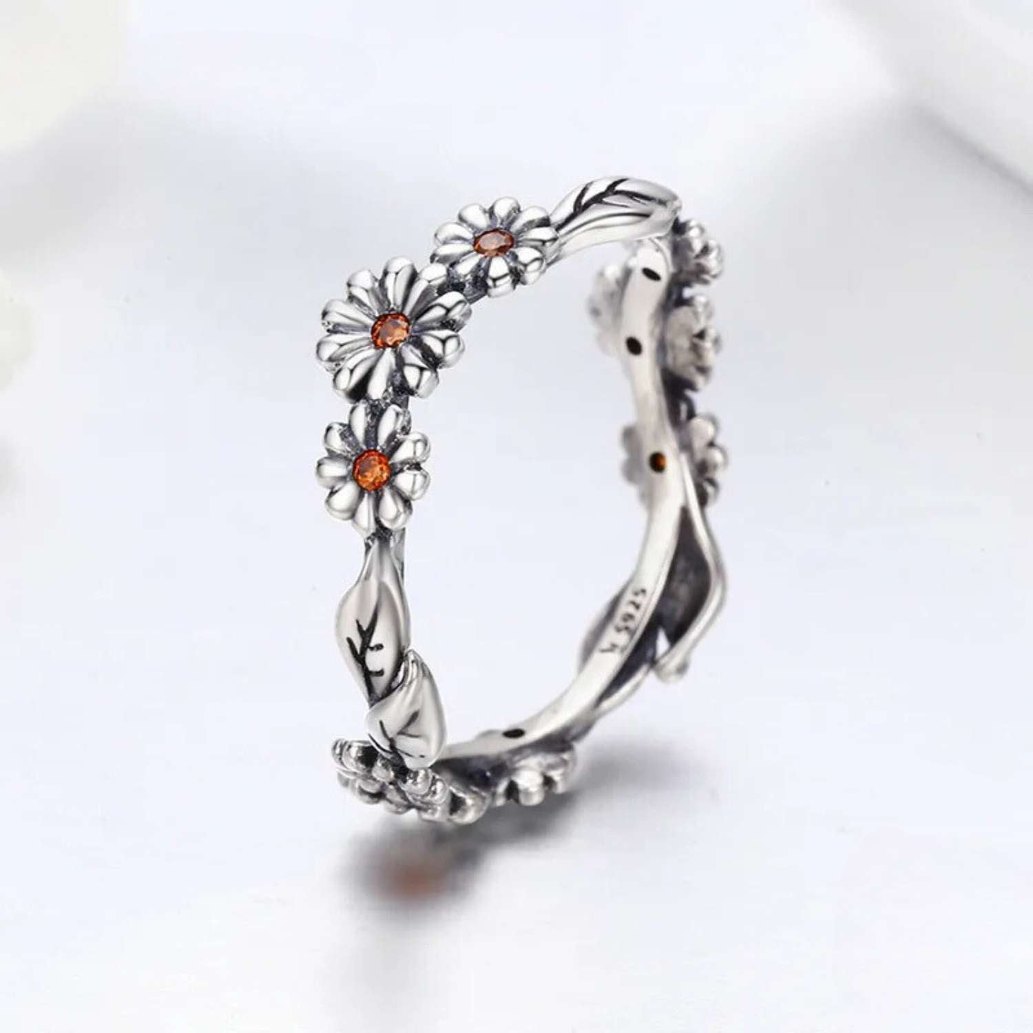 Twisted Daisy Flower Vintage Silver Ring