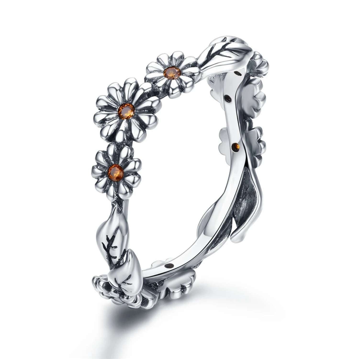 Twisted Daisy Flower Vintage Silver Ring