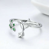 Spring Tree Leaves & Bird Open Silver Ring