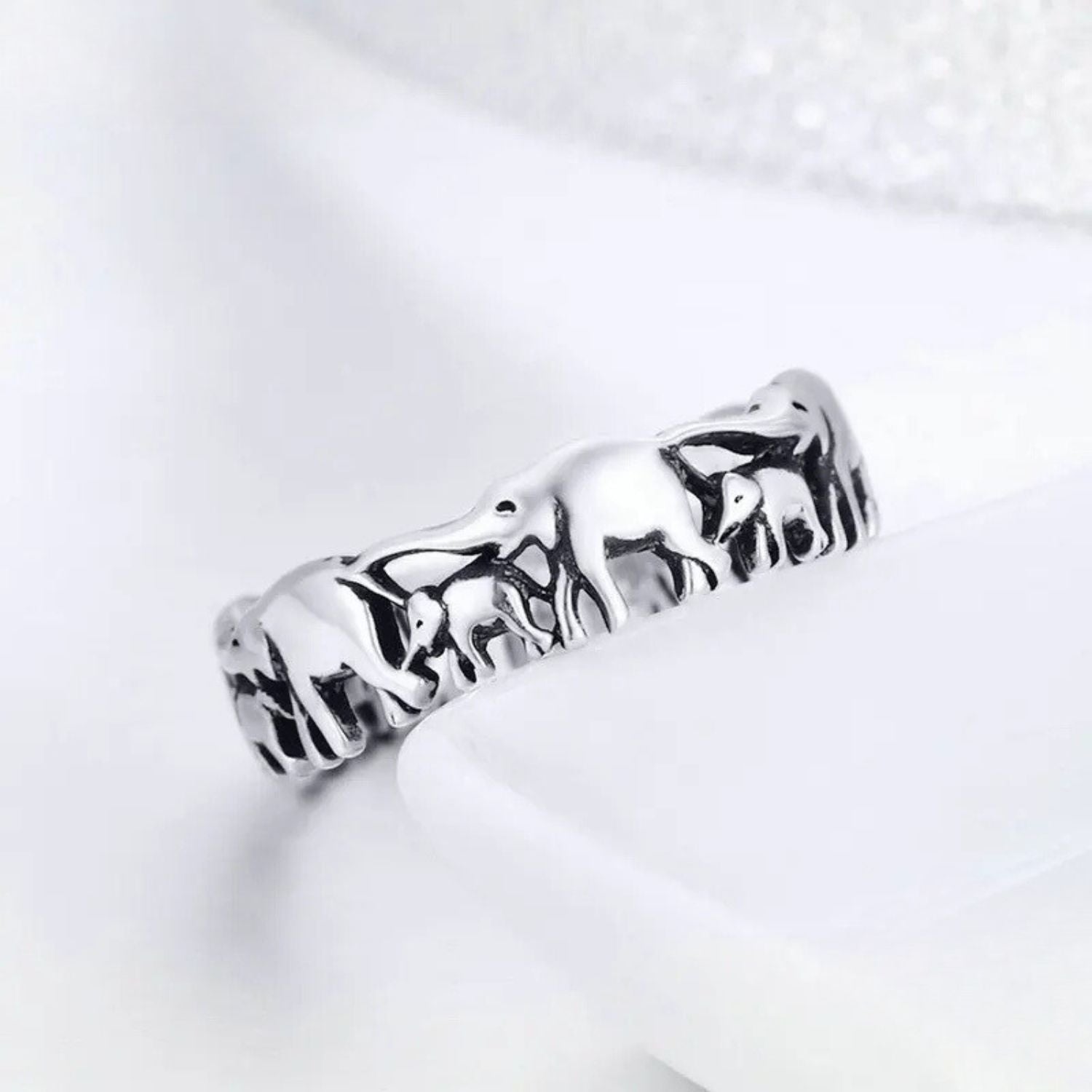 Elephant Family MOM DAD Baby Sterling Silver Ring