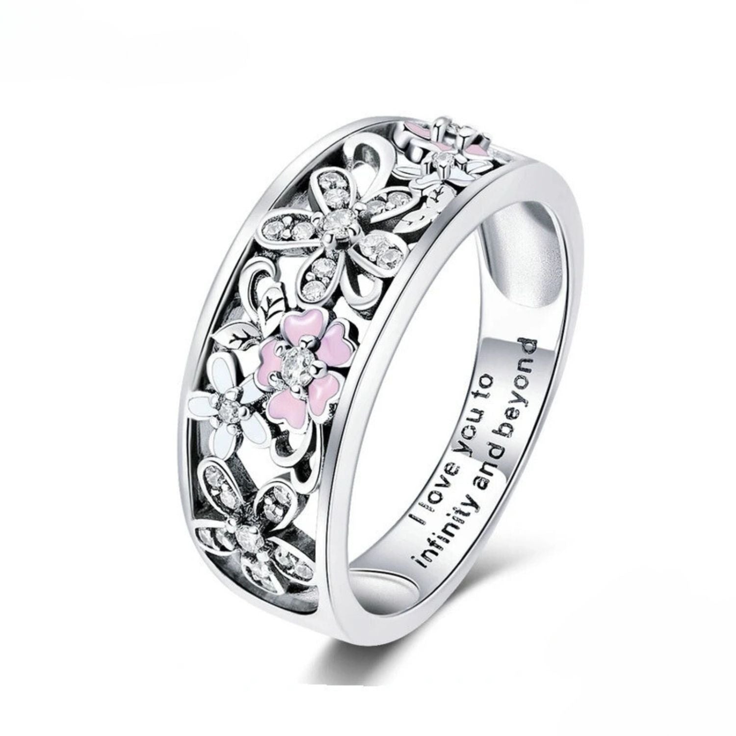 Silver Daisy Flower & Infinity Love Engagement Ring