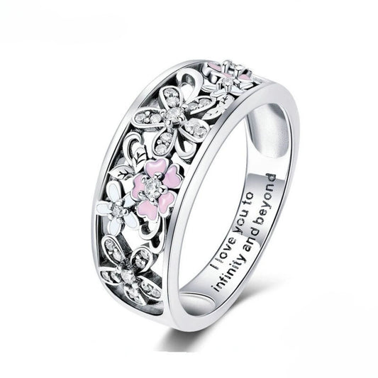 Silver Daisy Flower & Infinity Love Engagement Ring