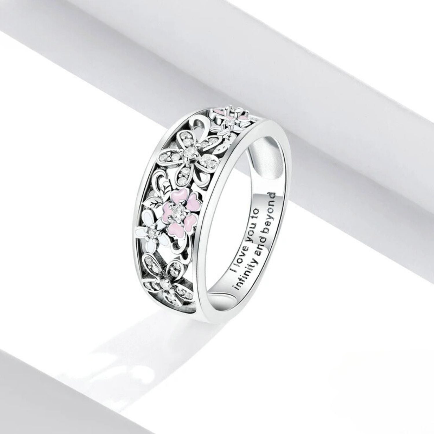 Silver Daisy Flower & Infinity Love Engagement Ring
