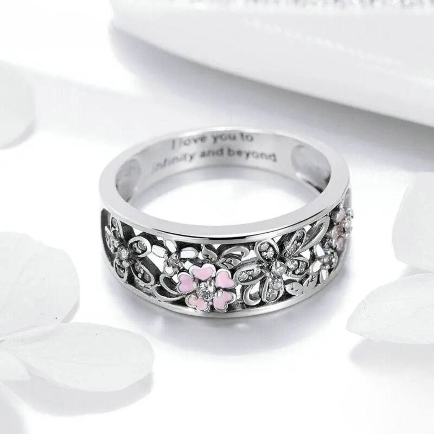 Silver Daisy Flower & Infinity Love Engagement Ring