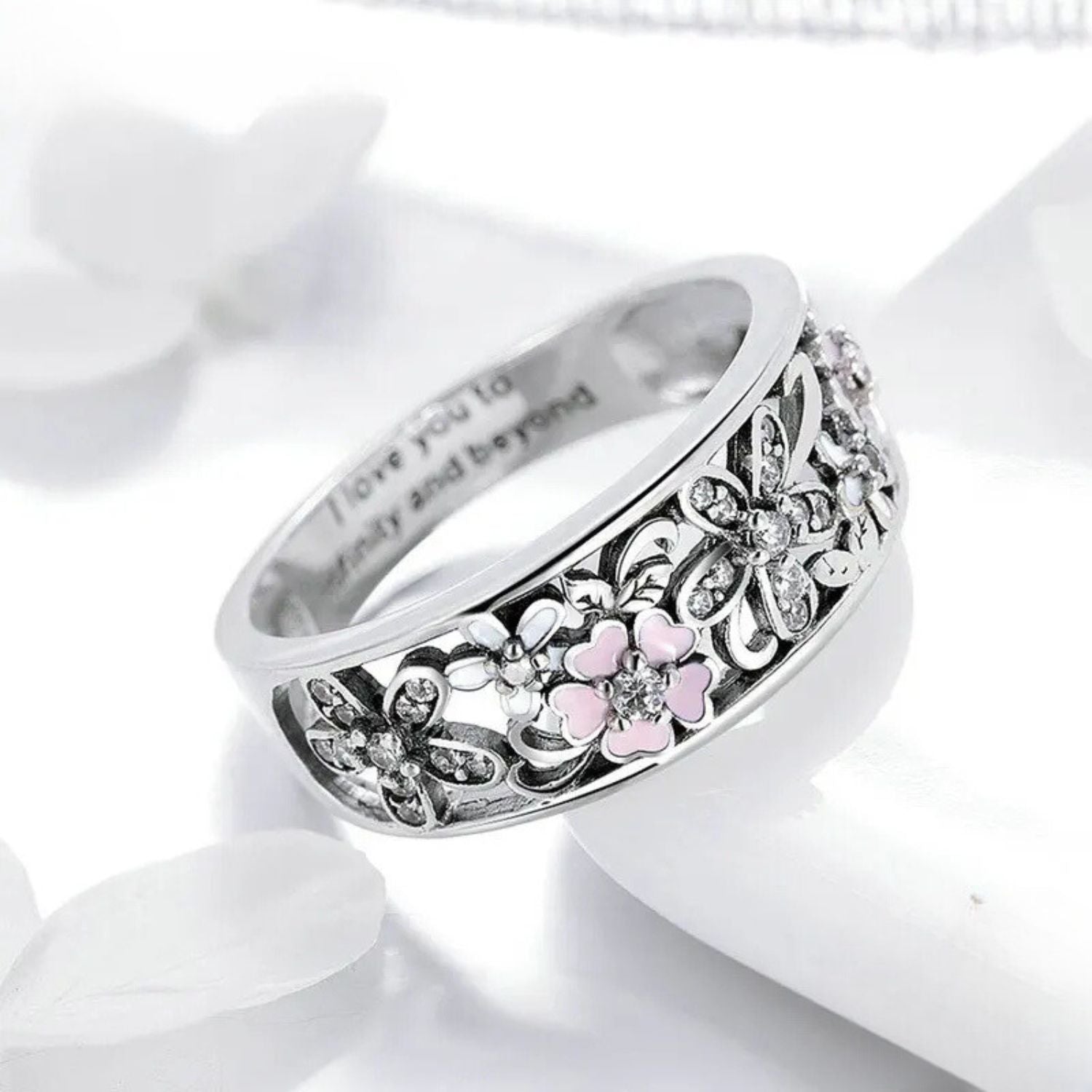 Silver Daisy Flower & Infinity Love Engagement Ring