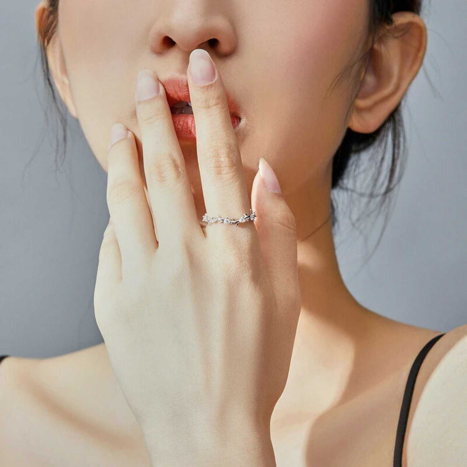 Layered Floral Vine Sterling Silver Ring