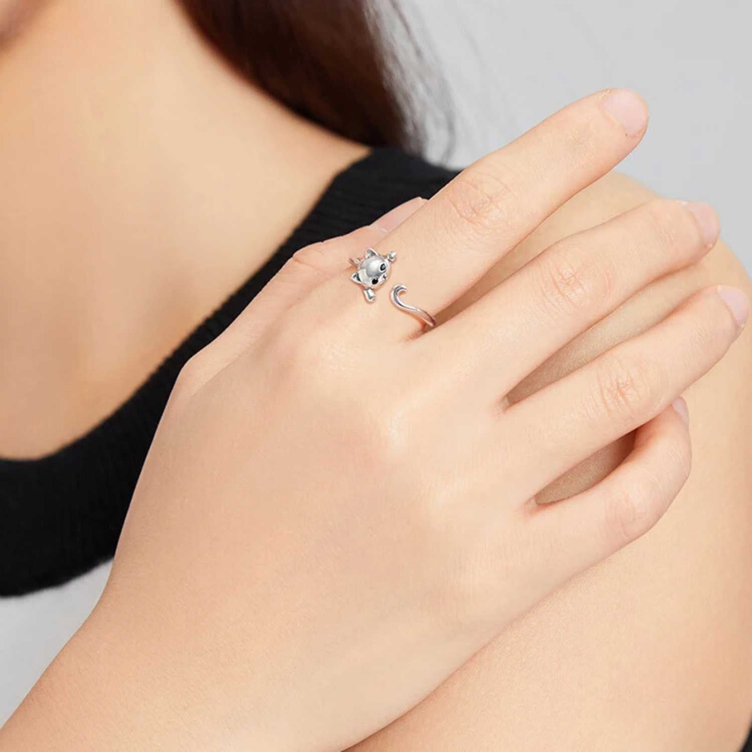 Sterling Silver Cute Cat Ring