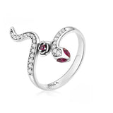 Silver Snake & Rose Ring for Women